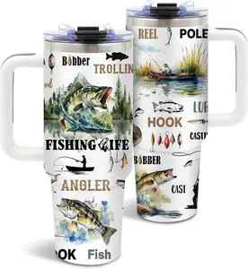 DUUV Fishing Insulated Tumbler 40oz, Fish Cup Gift for Dad Boy Man, Just a Man Who Loves Fishing Tumbler Leakproof, Fish Print Water Bottle, Thanksgiving Fathers Day Ideal Gift for Fisherman, 1 Pack