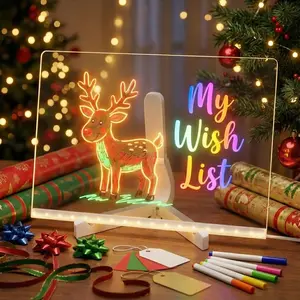Drawing Board For Kids, Acrylic Dry Erase Light-Up Board with Stand Markers Wipes Erasable Reusable Board for Kids Learning Ideal Gift for Birthday Christmas Decorative Neon Sign Led Effects Rechargeable Led Lighted