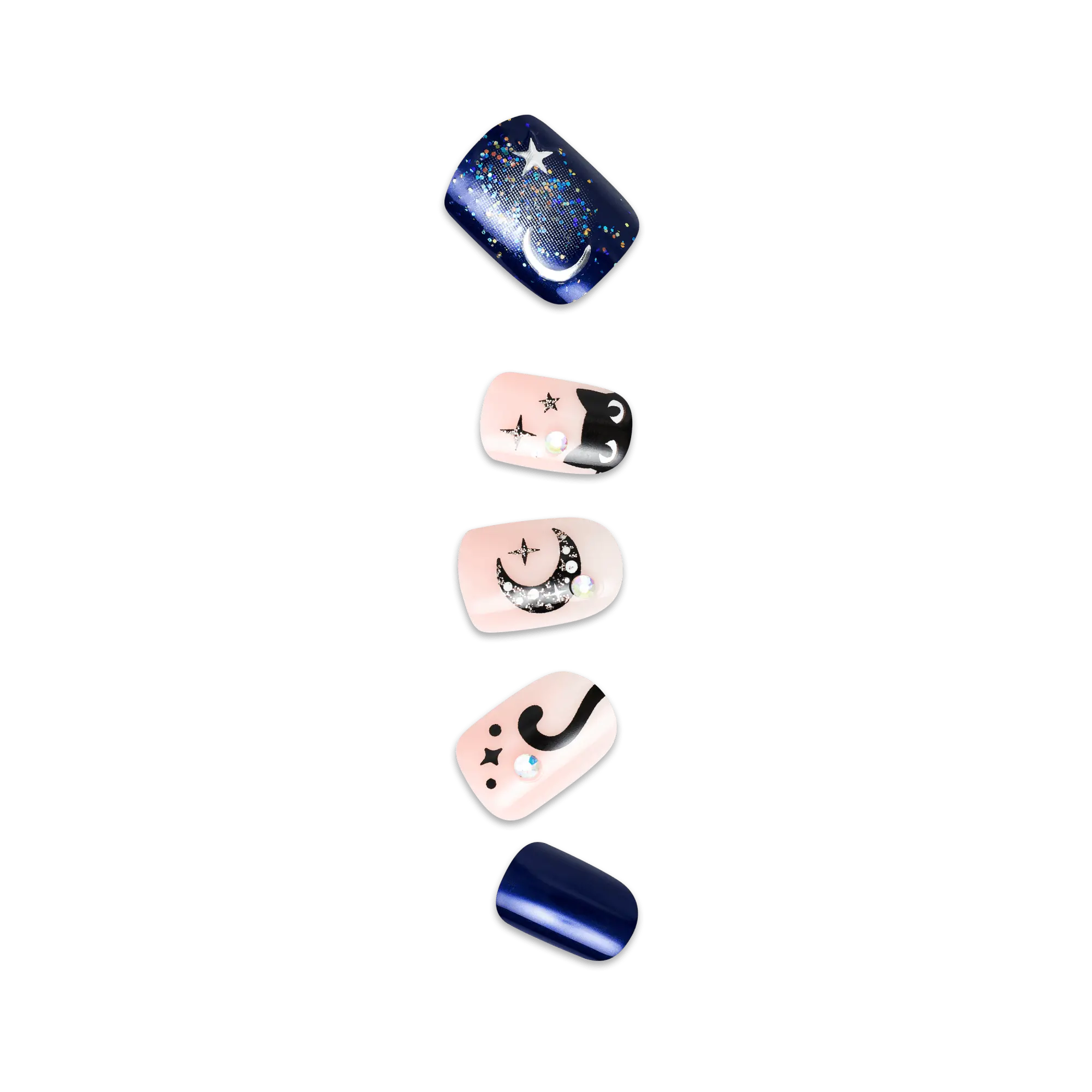 Impress Design Halloween No Glue Fake Press On Nails - Fright Club | Design, Blue & Pink, Short, Squoval, Glow In The Dark, Manicure