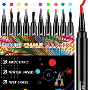 Liquid Chalk Markers for  Calendar Planning Board, Dry Erase Board Whiteboard, Glass, Mirror, 1mm Fine Points, Easy Wet Erase (10 Color)
