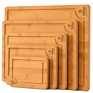Nifogo Bamboo Cutting Board Set 3/4/5-Piece Deep Carbonized Organic Craft with Juice Groove Stylish Kitchen Chopping Boards for Meat Fruit Vegetables - Knives