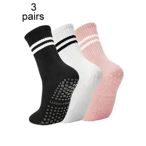3 pairs of women's Pilates grabbing sports socks with anti slip and anti slip adhesive design, suitable for yoga and fitness activitiesRAIMENTRY