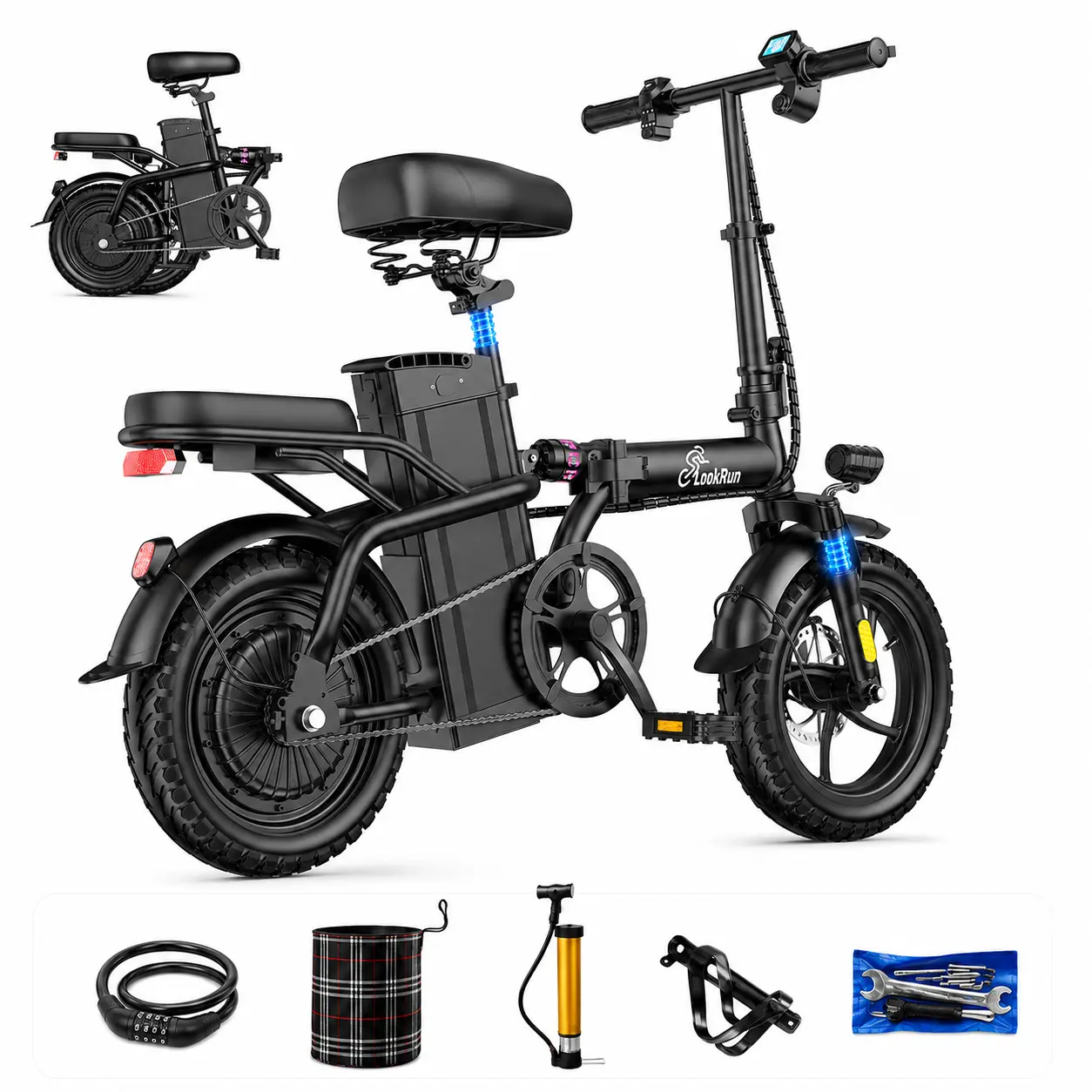 LOOKRUN Unisex Foldable Dual-Seat Lithium Bike Cycle - 48V 15AH Battery, 650W Peak Motor, 20MPH Max Speed, 28 Mi Range, Lightweight for Commute, Folded Size Fit for Urban Roads | Sports & Outdoor Cycling Equipment