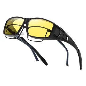 Fit Over Night Vision Sunlasses for Men Women Wrap-Around Polarized Anti Glare Night Driving Yellow Glasses