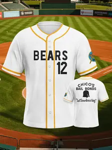 Men's Movie Baseball Jersey #12, Bad News Bears White & Yellow Print Button-Up Short-Sleeve Sports Shirt Comfortable and skin-friendly, breathable and quick-drying, ideal for athletic training wear.