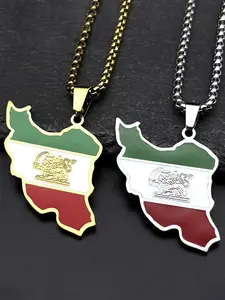 Iran Map Flag Pendant Necklace for Women Men Stainless Steel Gold Color Iranian Lion of Persia Shamshir Necklaces Modern Versatile Accessories Gift