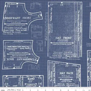 Fabric Riley Blake Denim Doll Pattern Sew Journal 108" Wide Back by the Quarter Yard WB13897-DENIM