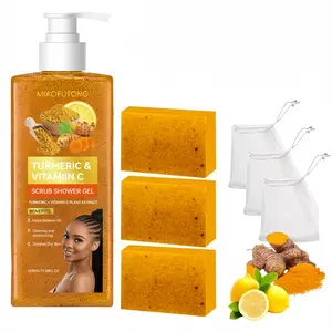 Turmeric Vitamin C Scrub Cleansing Shower Gel & Glow Getter Body Wash Lemon Turmeric Soap Infused Set with Natural Ingredients for Soft Radiant Skin, Moisturizing and Hydrating Body Care Products #GLOBAL PICKS