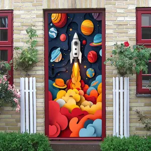 2pcs   Kids Space Theme Wall Stickers Rocket Planet Decals Removable Cartoon Universe Starry Sky Wall Decor for Boys Bedroom Nursery Classroom Kids Room Decoration Self Adhesive Wall Art Murals  Col