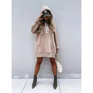 New autumn and winter women's solid color hooded mid-length sweatshirt Womenswear Tops Casual Long Sleeve Bridal Basic Khaki Minimalist jean  jacket  women