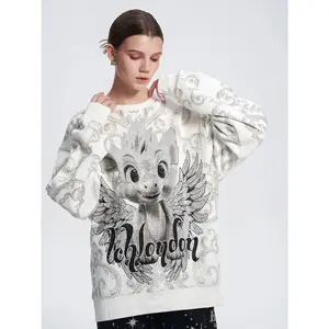 TCH Luxury Baroque Rhinestone Baby Dragon White Sweatshirt Casual Hoodie Long Sleeve Womenswear