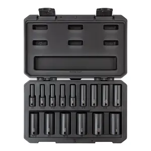 3/8 Inch Drive Deep 6-Point Impact Socket Set with Case, 15-Piece (1/4 - 1 in.)