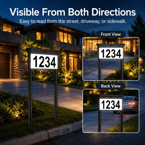 DERAYSION  Solar Address Sign Light Outdoor, 29.5" Tall IP65 Waterproof Solar House Number Sign with DIY Number/Letter Kit, 12 Lighting Modes (Warm White/Color Changing) Double Sided Solar Address Plaque for Yard, Mailbox, Wall Decor