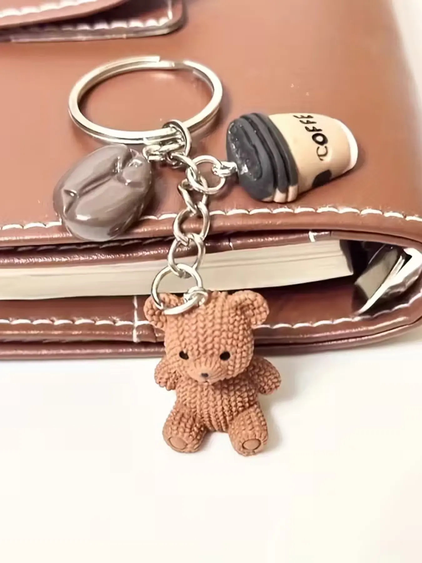 Coffee Bear Keychain Set | Vintage Brown Soft Cute Style, Includes Coffee Beans, Mini Coffee Cup Details, Can Be Attached To Keys/Bags, Perfect For Coffee Lovers And Cute Style Enthusiasts For Everyday Decoration