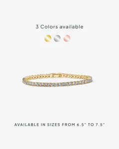 PAVOI 14K Gold Plated 3mm Cubic Zirconia Classic Tennis Bracelet - Hypoallergenic Gold Bracelets for Women - Size 6.5-7.5 Inch - Simulated Diamond Tennis Bracelets