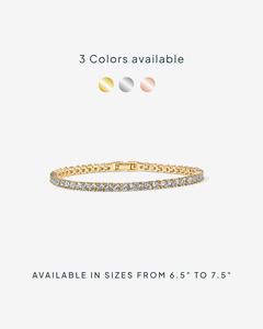 PAVOI 14K Gold Plated 3mm Cubic Zirconia Classic Tennis Bracelet - Hypoallergenic Gold Bracelets for Women - Size 6.5-7.5 Inch - Simulated Diamond Tennis Bracelets