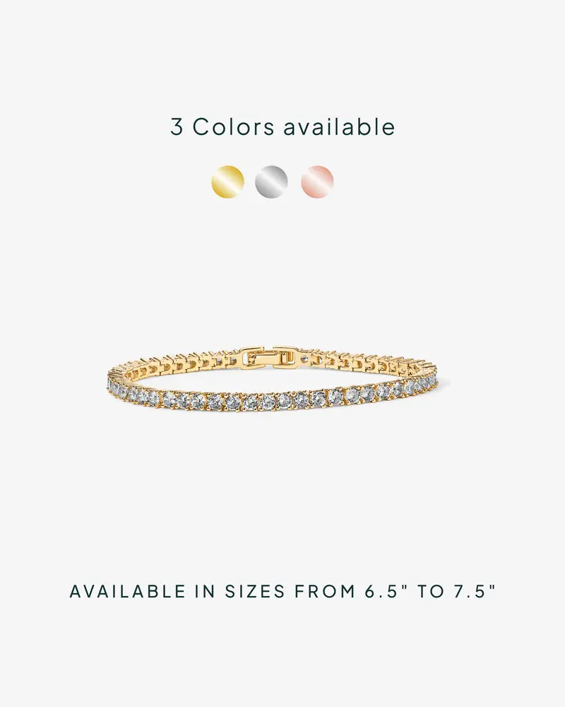 PAVOI 14K Gold Plated 3mm Cubic Zirconia Classic Tennis Bracelet - Hypoallergenic Gold Bracelets for Women - Size 6.5-7.5 Inch - Simulated Diamond Tennis Bracelets