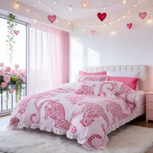 Leopard Print Ruffle Bedding Set, 5 Piece Set with Barbie Pillowcases, Soft Fabric, Improve Sleep Quality, Birthday & Valentine's Gift, Soft Bedding Sets