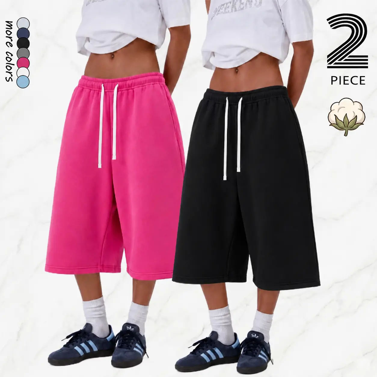 Women's 2-Pack Knit Cotton Loose Sweatpants - 7/8 Length (Over-the-Knee), Relaxed Straight Athletic Casual Fit, Elastic Waistband with Drawstring, Womenswear Bottom for Home, Sports, Commuting.Summervibes