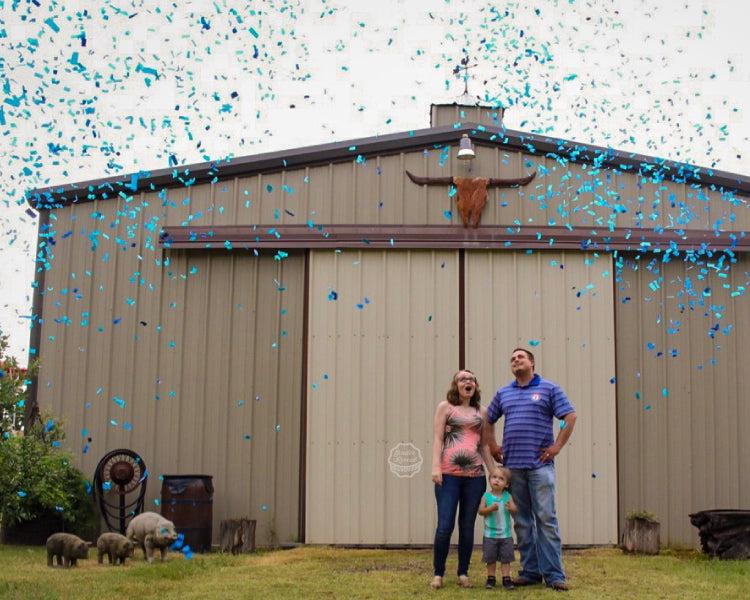 18" Blue Gender Reveal Confetti Cannon - Biodegradable, Smoke-Free, and Easy to Use