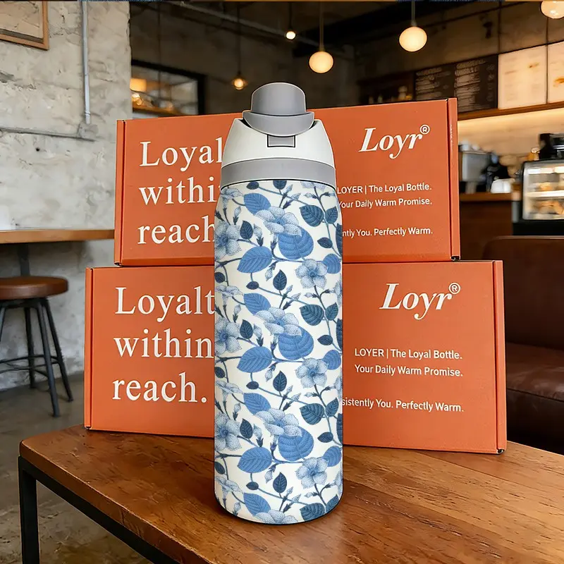 Loyr 32oz Dual-Drink Water Bottle Tumbler, Elegant Floral Pattern Large Capacity Double Layer Insulated Cup, Stainless Steel Sports Flask Insulated Travel Drinkware for Men Women