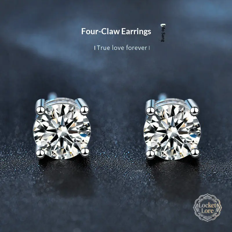 Unisex 925 Sterling Silver Elegant Moissanite Stud Earrings, Round Cut with Micro-Pave Setting, Hypoallergenic, Fade-Resistant, Angelic Pretty Style, Ethereal Aesthetic for Everyday Wear