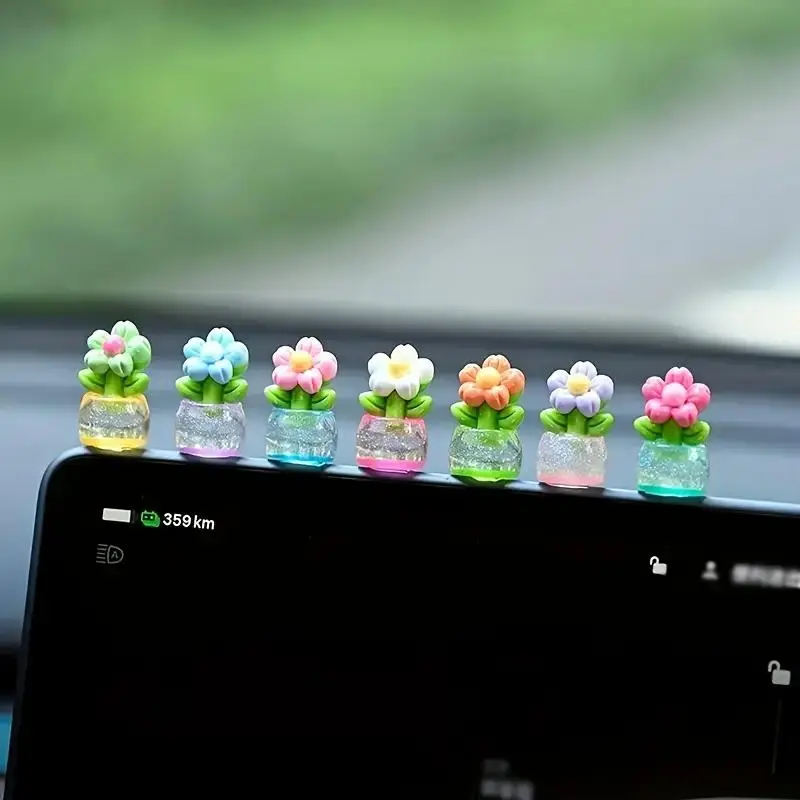Mini Flower Potted Plants, Resin Miniature Garden Decor, Compact And Realistic Design, Suitable For Car Dashboards And Office Desktops, Delicate Decorative Gift For Women In Daily Life