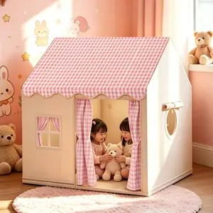 Round Grid Window Playhouse Design for Kids, Tent with Check Pattern Side Windows, Portable, Ideal for Imaginative Play, Fun Outdoor Activity Center