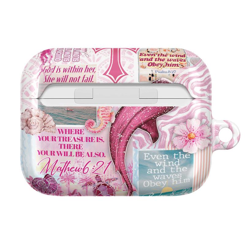 Jesus Shark AirPods Case – Pink Christian Ocean Bible Verse Cover | Faith Cross Design for AirPods Pro/Pro 2, AirPods 1/2/3/4 Cases | Inspirational Gift for Believers