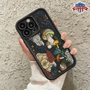 Artistic Mushroom Botanical Pattern Case for iPhone 17 16 15 14 Pro Max 13 12 11 XR XS Plus Air Slim Shockproof Anti Drop Protective Durable TPU Cover