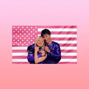 Freya Skye & Malachi Barton Pink Flag Tapestry– Cute Duo Banner Aesthetic Wall Decor for Dorm, Frat Pop Fan Room - Zombies 4 Nova and Viktor Tapestry