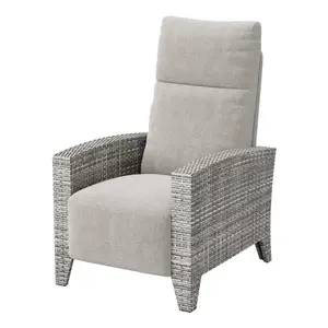 Outdoor Wicker Recliner Patio Chair 175° Adjustable Backrest & Footrest Design With Flip Over Side Table Removable Soft Cushion Weather Resistant Armchair Perfect For Porch Deck Balcony Poolside Backyard Relaxation