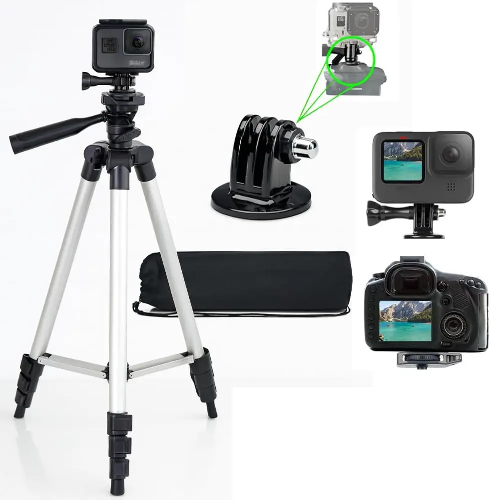 eDalz 50" Aluminum Camera Tripod Stand For All Action Cameras with Built-in Bubble Level Indicator for All Action Cameras, Tripod Mount Lightweight,Portable Stand for Travel & Outdoor Photography
