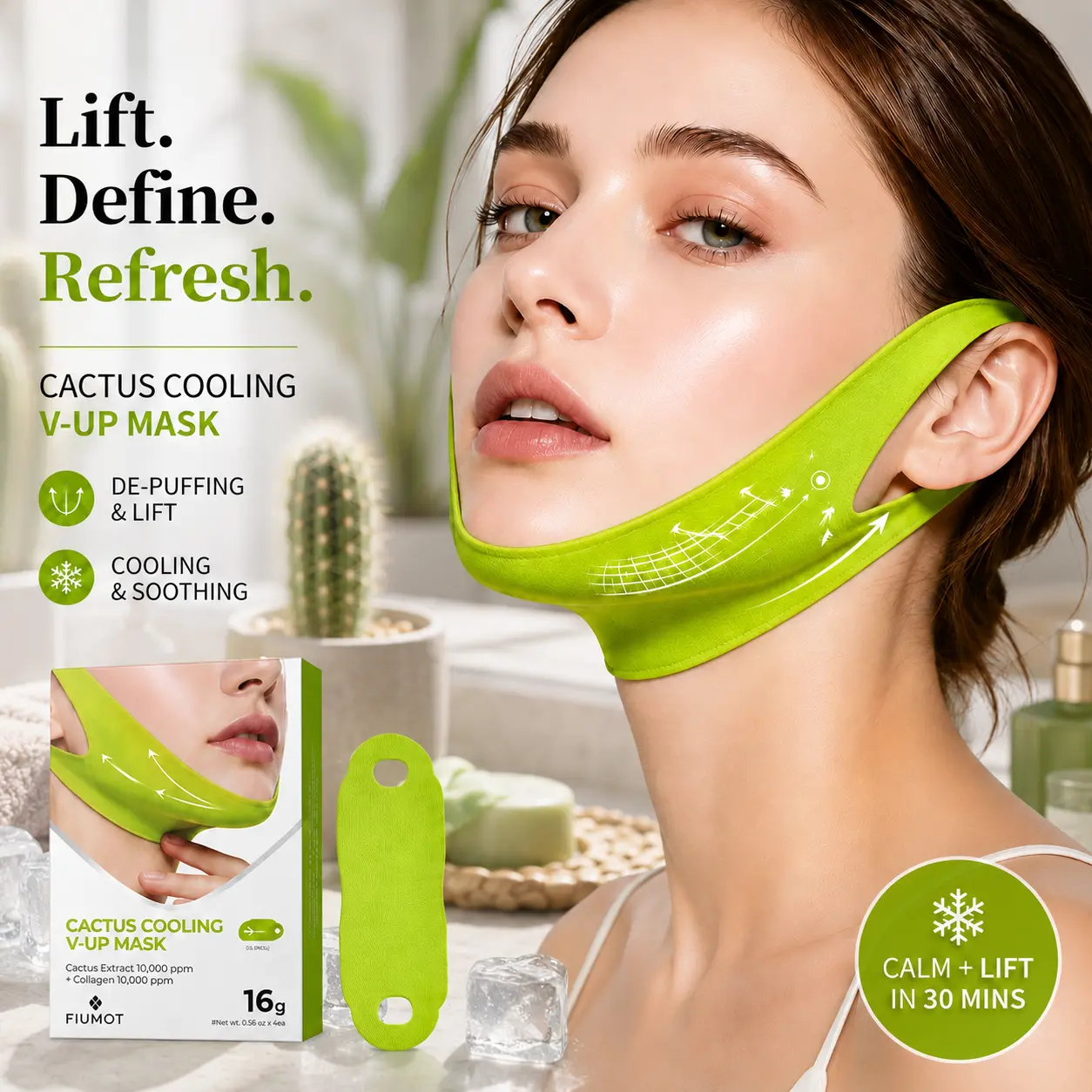Cactus Firming Face Mask 4PCS   V Shape Lifting Sheet Mask With Hydrating Care For Smooth Radiant Skin Appearance Jawline Definition Support And Comfortable Skincare Experience Perfect Gift For Beauty Lovers