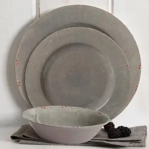 Gibson 12-Piece Grey Crackled Melamine Tableware Set - Stylish Indoor Dinnerware Plates for Home Dining