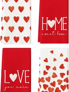 Red Heart Love Valentine's Day Kitchen Towels Dish Towels Set of 4 - 18x26 Inch Farmhouse Anniversary Wedding Decoration Hand Towels