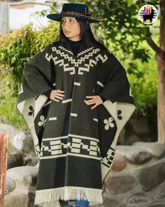 Ecuadorian Artisan Handmade Alpaca Poncho - Geometric Design with geometric Patterns, Casual Style, Soft & Luxurious, 80% Alpaca, 20% Acrylic, One Size Fits Most
