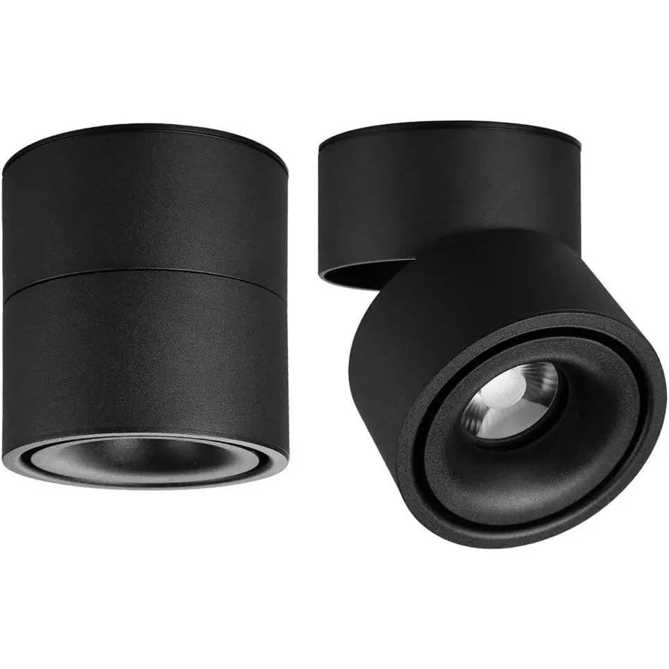 1 x Energy Efficient Compact LED Ceiling Spot, 10W COB Ergonomic 360°Adjustable Surface-Mounted Indoor Downlight/Wall Lamp, 3.94in Cover Plate, 3000K Warm Light Black, for Picture Background Wall Display, Restaurants, 1 x Instruction Manual, Ceiling Spots