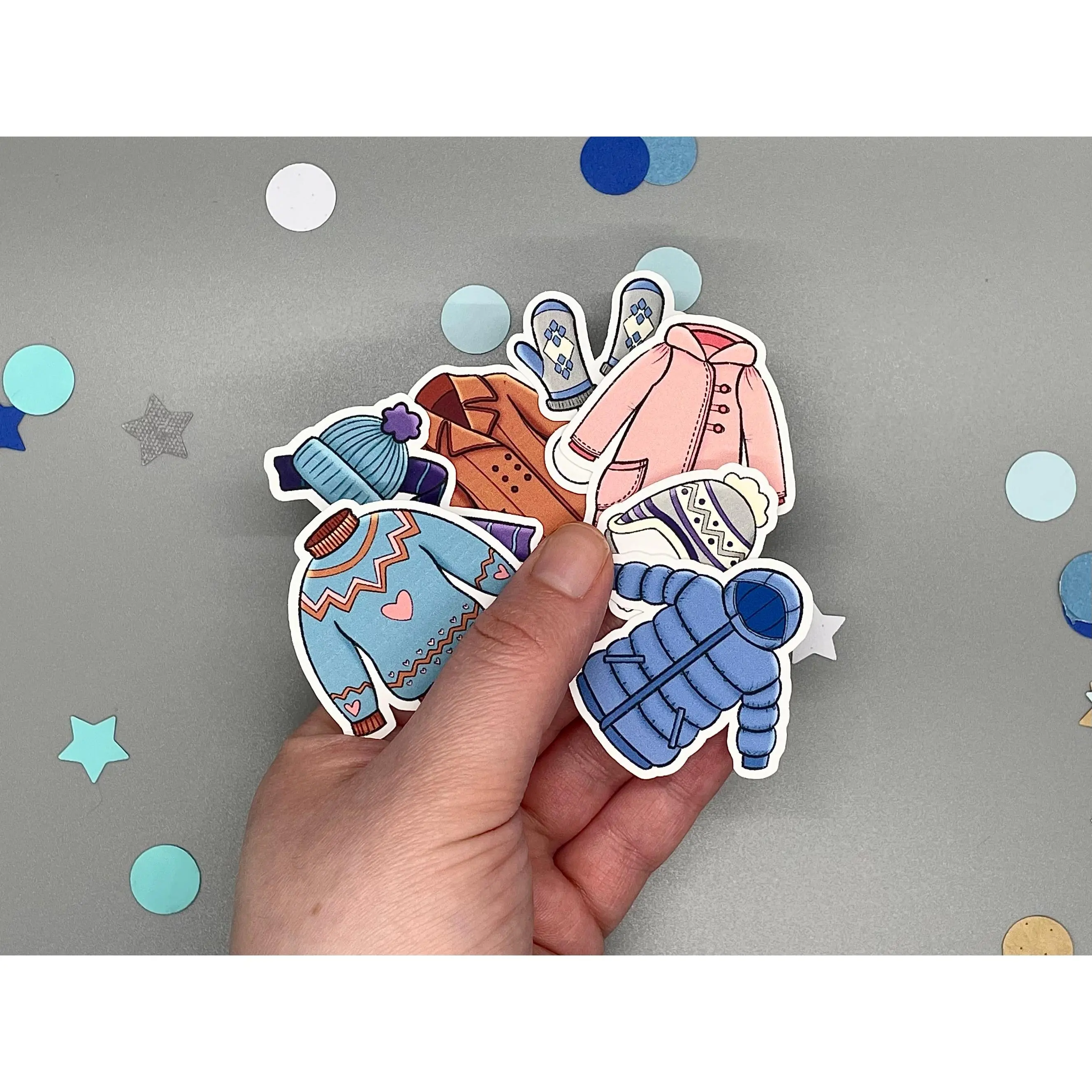 Winter Clothes Themed Sticker Flakes Die Cut Set