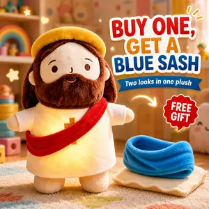 Breathing Glow Plush Doll with Soft Music, jesusgifts,jesus doll,Squishy,Calming Light-Up Belly Baby Comfort Toy for Sleep, Cuddly Soothing Companion with Blue Sash Gift,  Christian Catholic Religious Plushie Gifts for Kids Baby Adult summervibes jesus