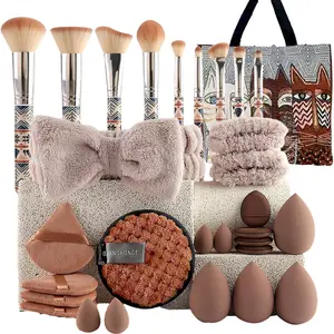 30 Pcs Classic Makeup Set with Bag, All-in-One Holiday Makeup Starter Makeup Brush & Bag Sponge & Headband & Brush Cleaning Bowl & Puff& Flawless Complexion Portable Multicolor Complete Makeup Kit Cosmetic Travel Bags Easter
