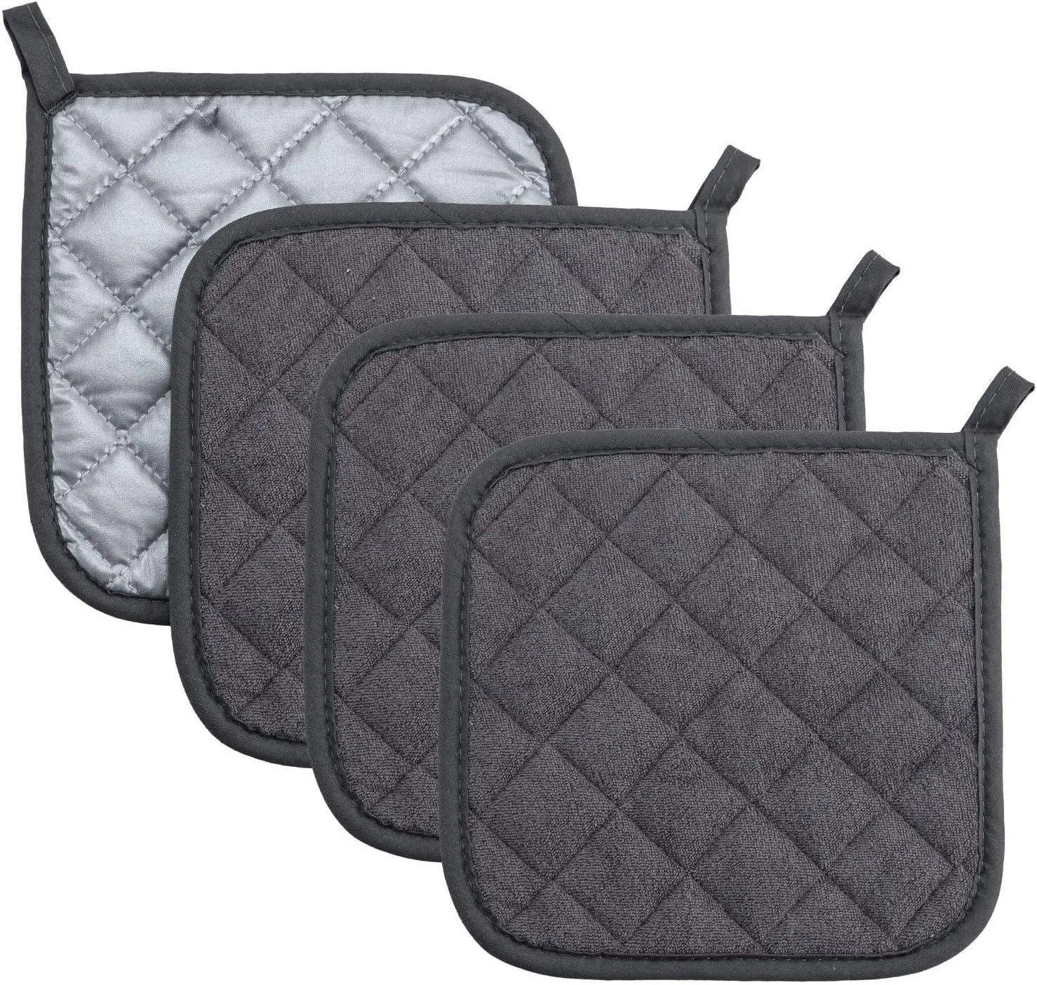 4 Pack Pot Holders for Kitchen Clearance, Hot Pads for Kitchen, Countertops, Oven Pot Holders Bulk, Potholders Sets for Kitchens Heat Resistant, Grey