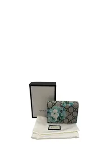 Pre-owned GUCCI COATED CANVAS Small Leather Goods BLOOMS WALLET BLUE