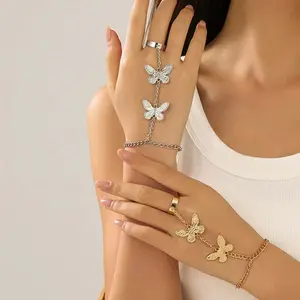 Butterfly shape ring bracelet golden/silver finger chain finger chain ladies daily wear gift