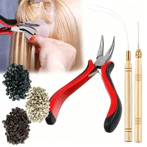 600 Pcs Hair Extension Kit,Including Pliers Pulling Hook Needle Sewing Bead Device Tool and Silicone Lined Micro Rings for Tinsel and Feather Hair Extensions or Removal,Father's Day Gift,Summervibes,Hand Tools Kits