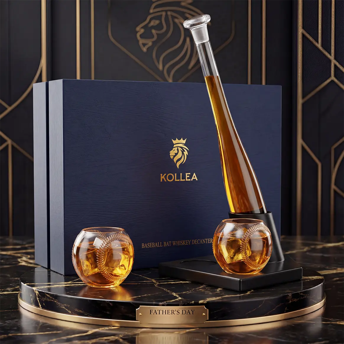 Sports Fan Gifts,Kollea 20 Oz Baseball Whiskey Decanter Set with 2 Glasses,Empty Decanter,Lead Free Glass,Classy Drink Utensils for Tequila&Bourbon,Birthday,New Year&Father's Day Gifts for Him,Brother,Coach,Boyfriend,Home Decor,sohochic sohochic
