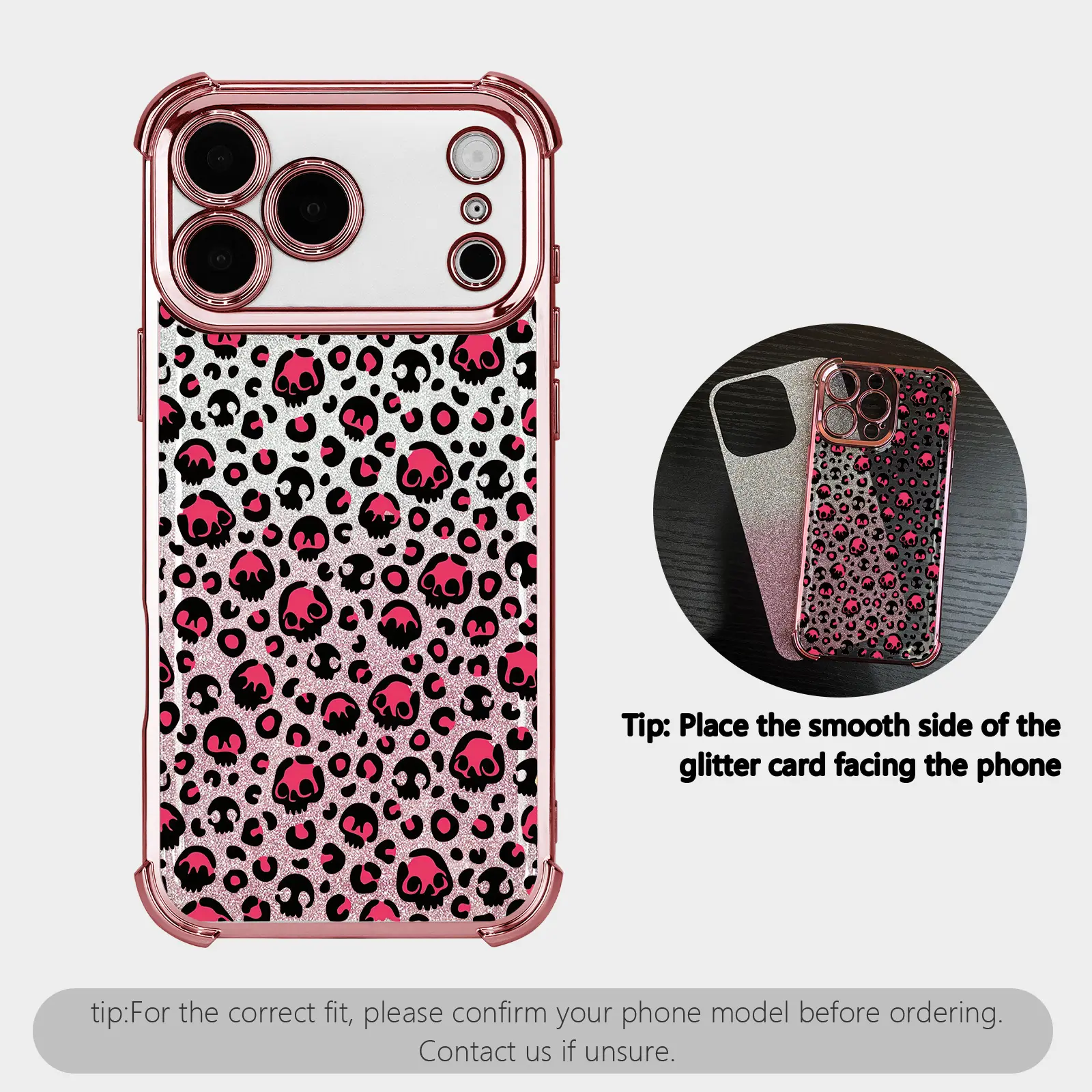 Y2K Skull Glitter Phone Case, Stylish Trendy Cute Spooky Aesthetic Fashionable Protective Case for iPhone 17 Pro Max 16 15 Plus 14 13 12 Pro, Samsung Galaxy S25 S24 S23 S22,Halloween Aesthetic Shockproof Phone Accessory.HY100