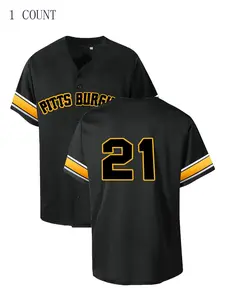 Men's Letter & Number Embroidery Contrast Binding Baseball Jersey, Loose Casual Button Front Baseball Top for Training & Competition, Baseball Outfielder Equipment