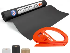 IDL Packaging Black Kraft Paper Roll 24" x 1200" (100 feet) with Cutter- USA-Made Wrapping Paper for Packing, Moving, Shipping & Crafts/Arts - 100% Recyclable Natural Craft Material