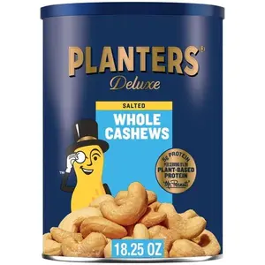 PLANTERS Deluxe Salted Whole Cashews, Party Snacks, Plant Based Protein, 18.25 oz Steel Can